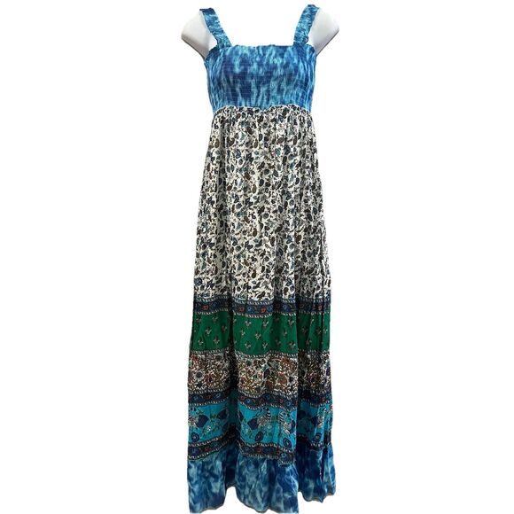 Chaudry KC Dress Women Small Colorful Floral Maxi Smocked Beach Hippie Boho New - Picture 1 of 9